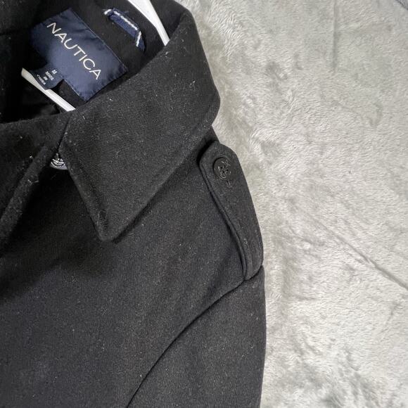 Nautica Coat Men M Black Wool Dress Double Breasted Peacoat Sailor Nautical - Picture 7 of 10